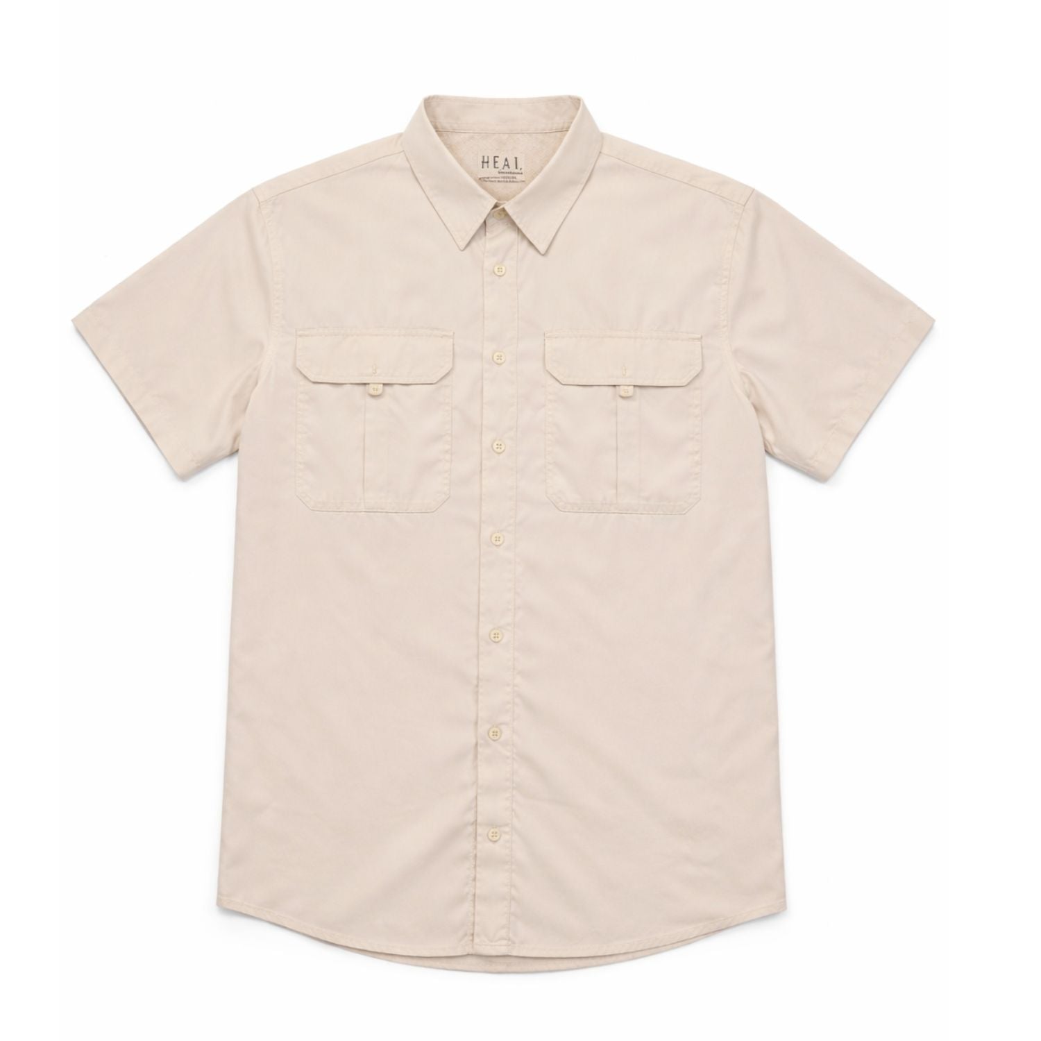 Heat Swimwear Mens Fisherman Short Sleeve Lightweight Button Front Shirt- Tan