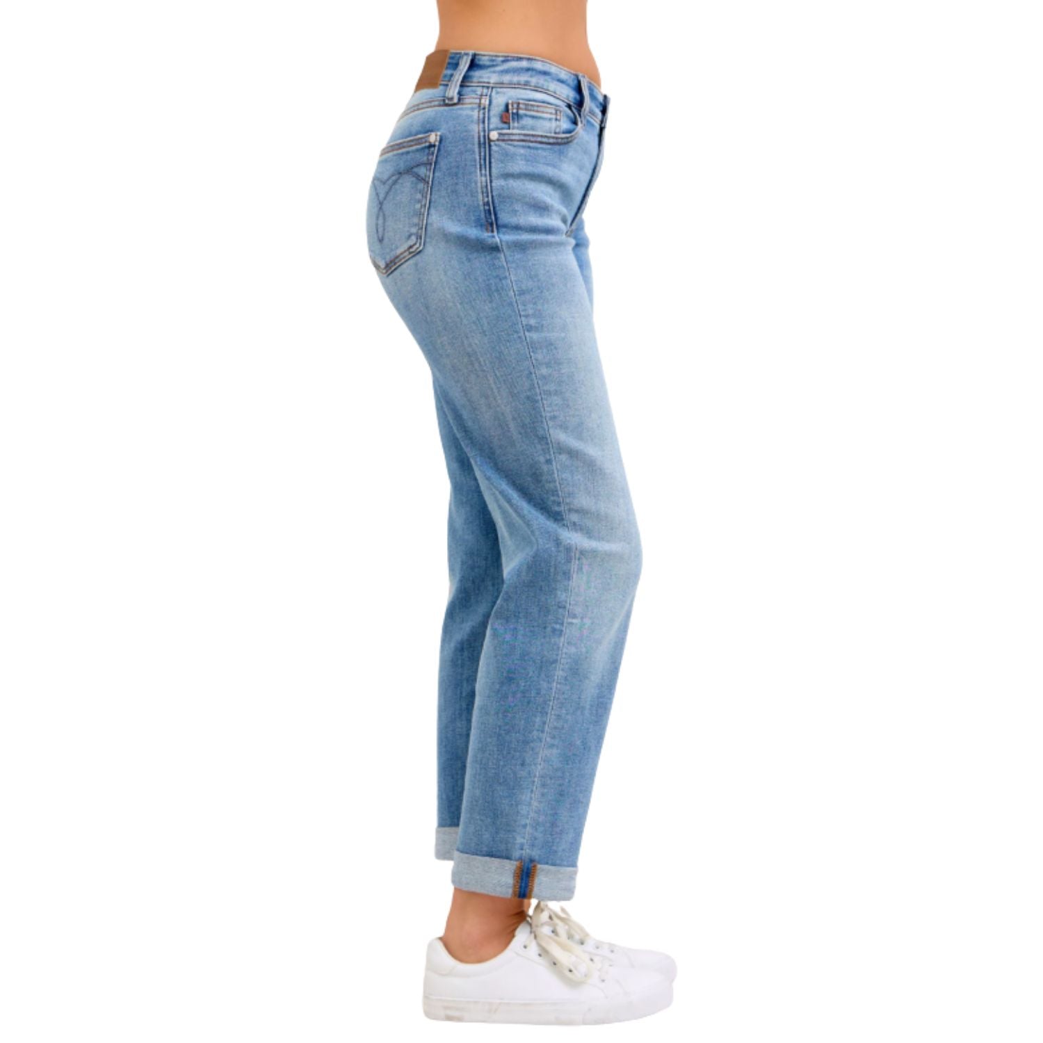 Judy Blue Mid Rise Boyfriend Fit Cuffed Denim Jeans