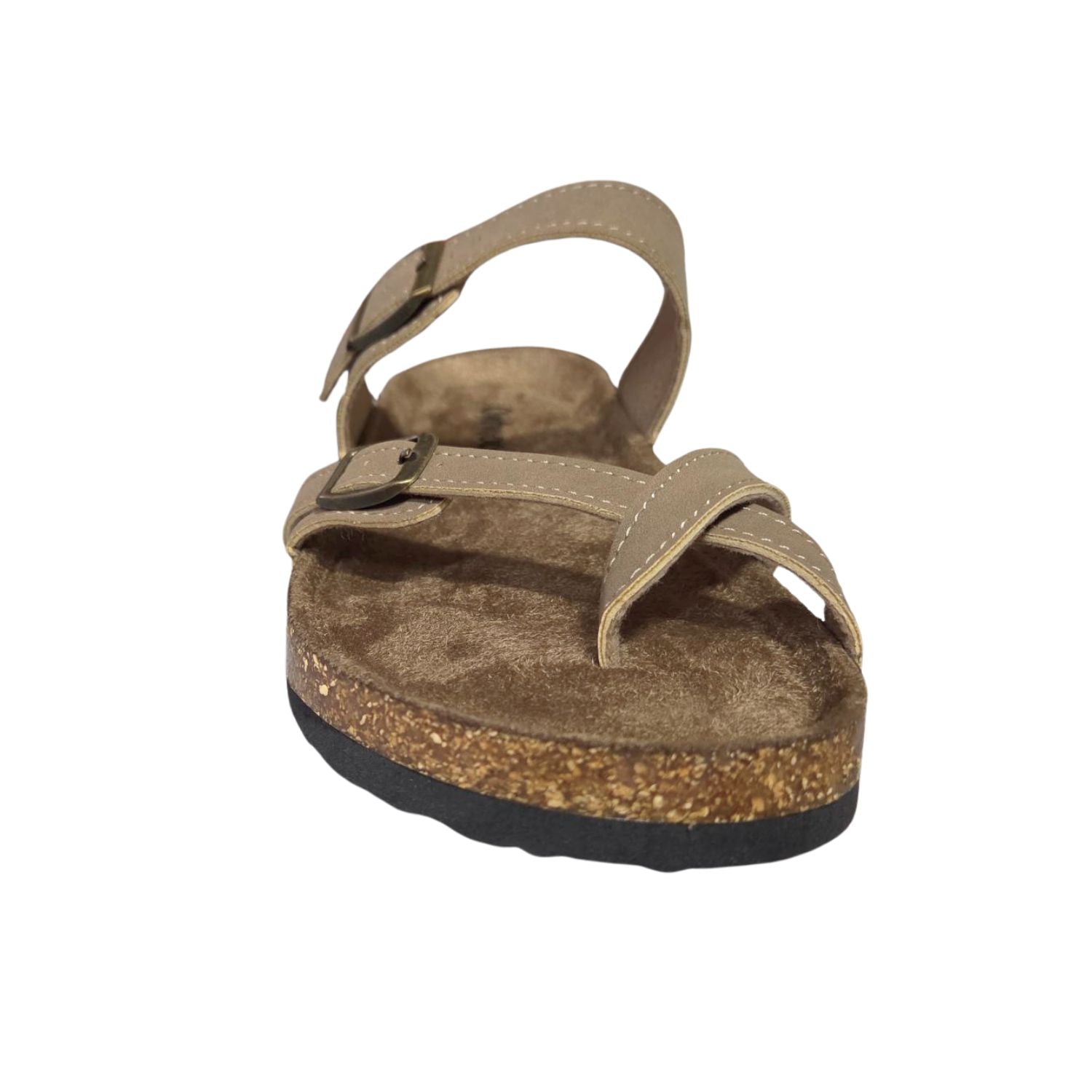 Outwoods Womens Bork-30 Vegan Leather Slip On Toe Loop Sandals, Taupe