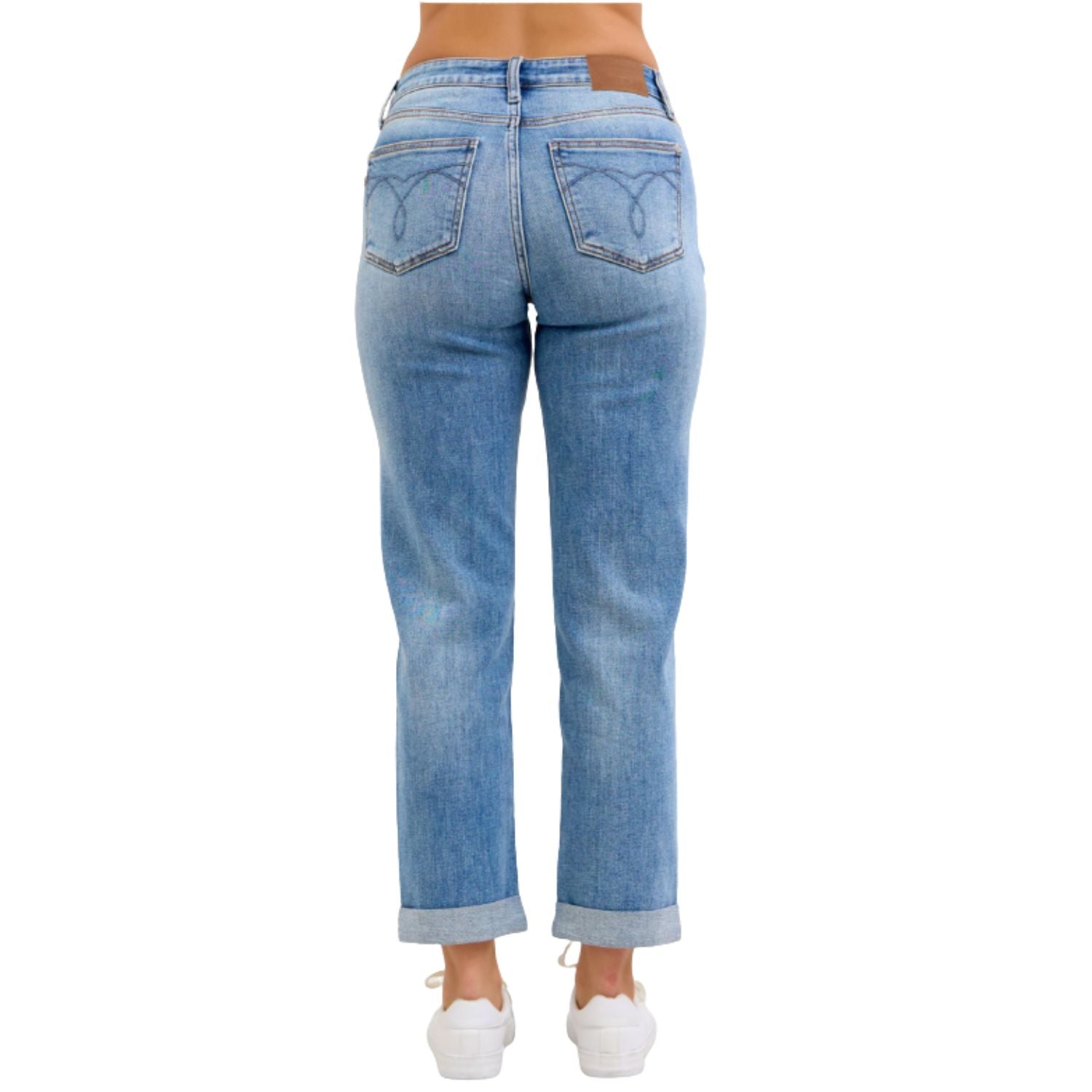 Judy Blue Mid Rise Boyfriend Fit Cuffed Denim Jeans