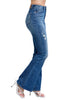 Judy Blue Womens High Waist Contrast Wash Destroyed Flare Denim Jeans