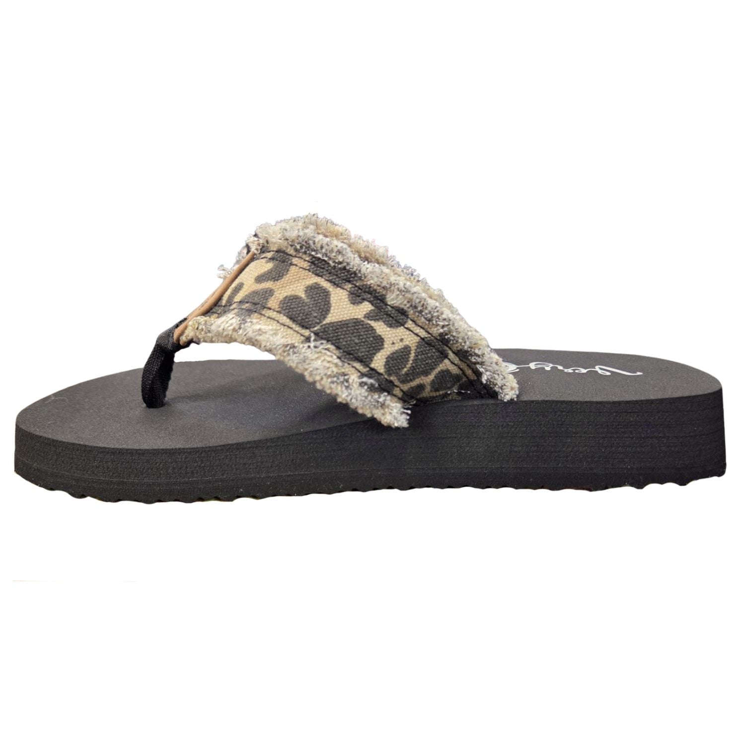 Very G Womens GJazz 3 Frayed Top Fashion Slip On Flip Flop Sandal, Tan Leopard
