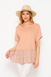 HoneyMe Womens Round Neck Short Sleeve Ruffle Hem Top