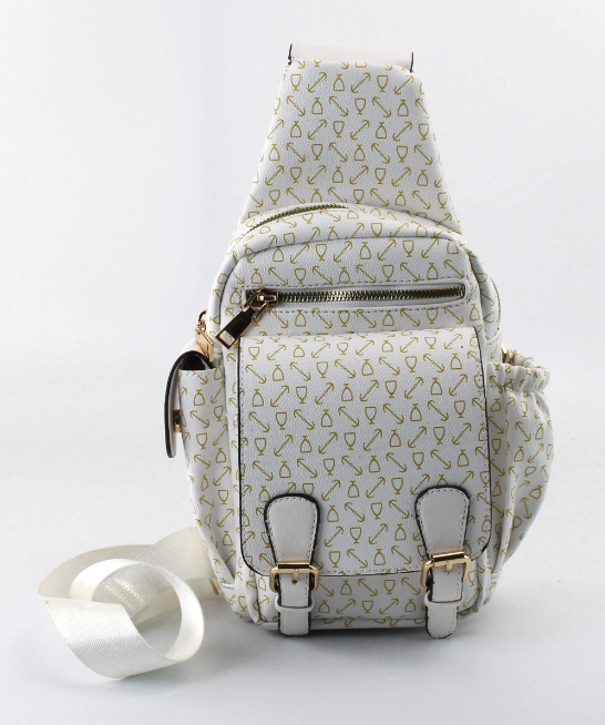 AR New York Vegan Leather Sling Bag, White and Gold