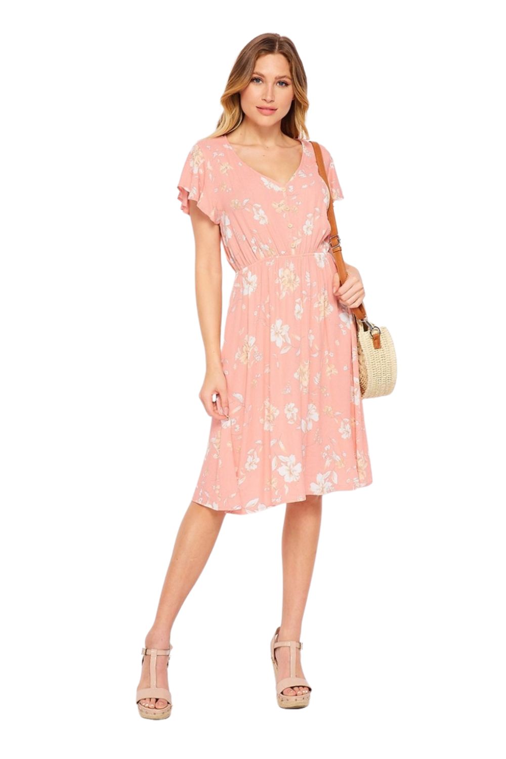 HoneyMe Womens Boho Babydoll Faux Button Front Woven Dress