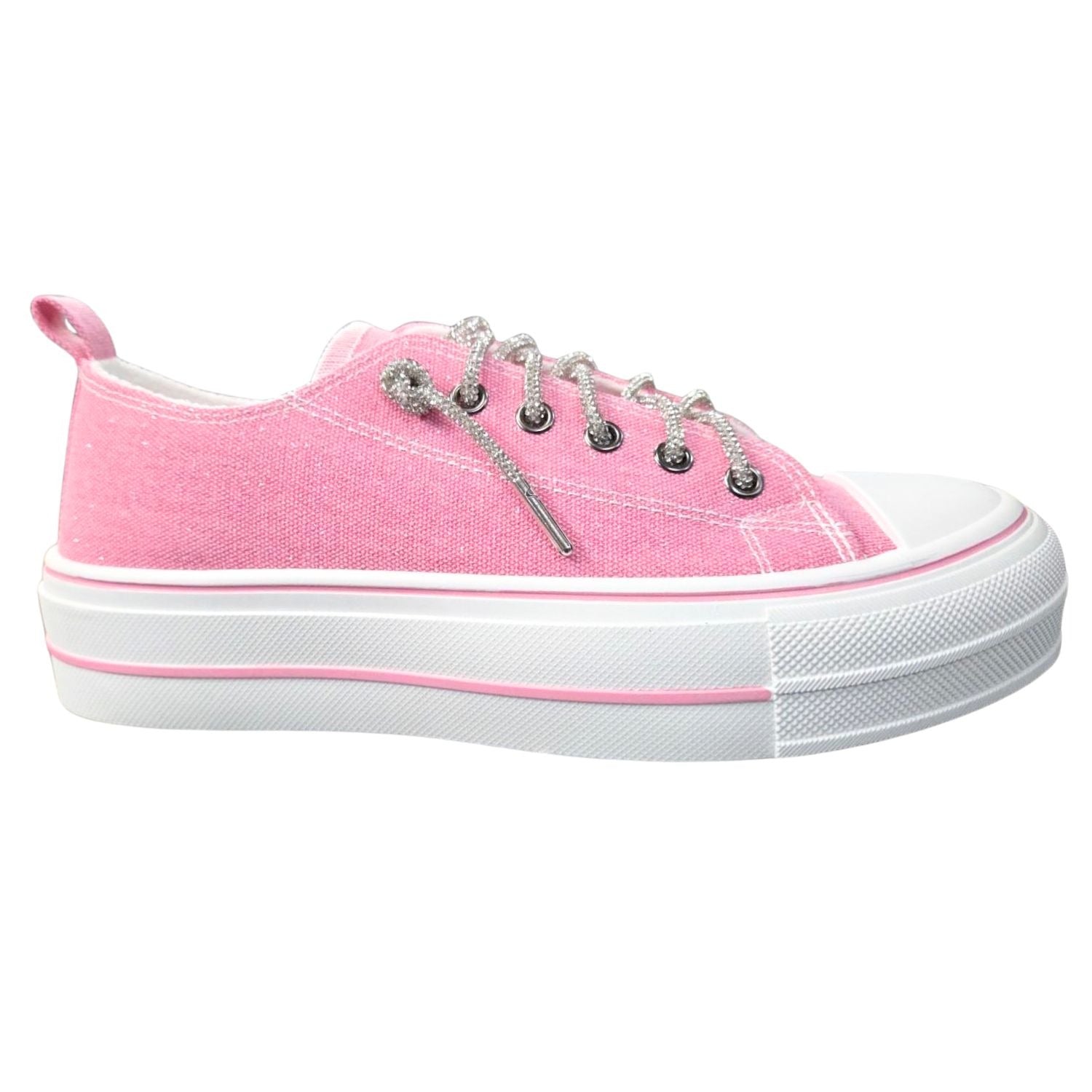 Very G Womens Harmon Sparkle Lace Up Slip On Canvas Platform Sneaker, Pink