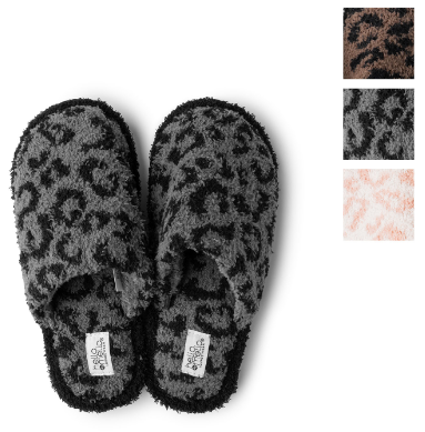 Hello Mello Cat Nap Slippers, Fuzzy Cheetah Print, Cushioned, Slip On