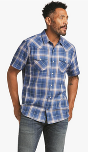 ARIAT Mens Huck Retro Fit Short Sleeve Shirt, Dutch Blue