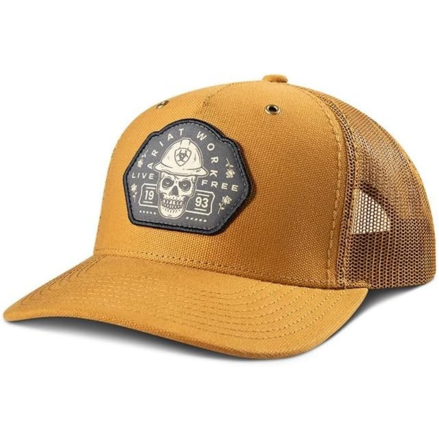 Ariat Mens Work Richardson Adjustable Snapback Trucker Cap Hat, Tan