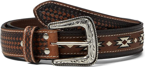 Ariat Mens Southwestern Embossed Tabs Leather Belt
