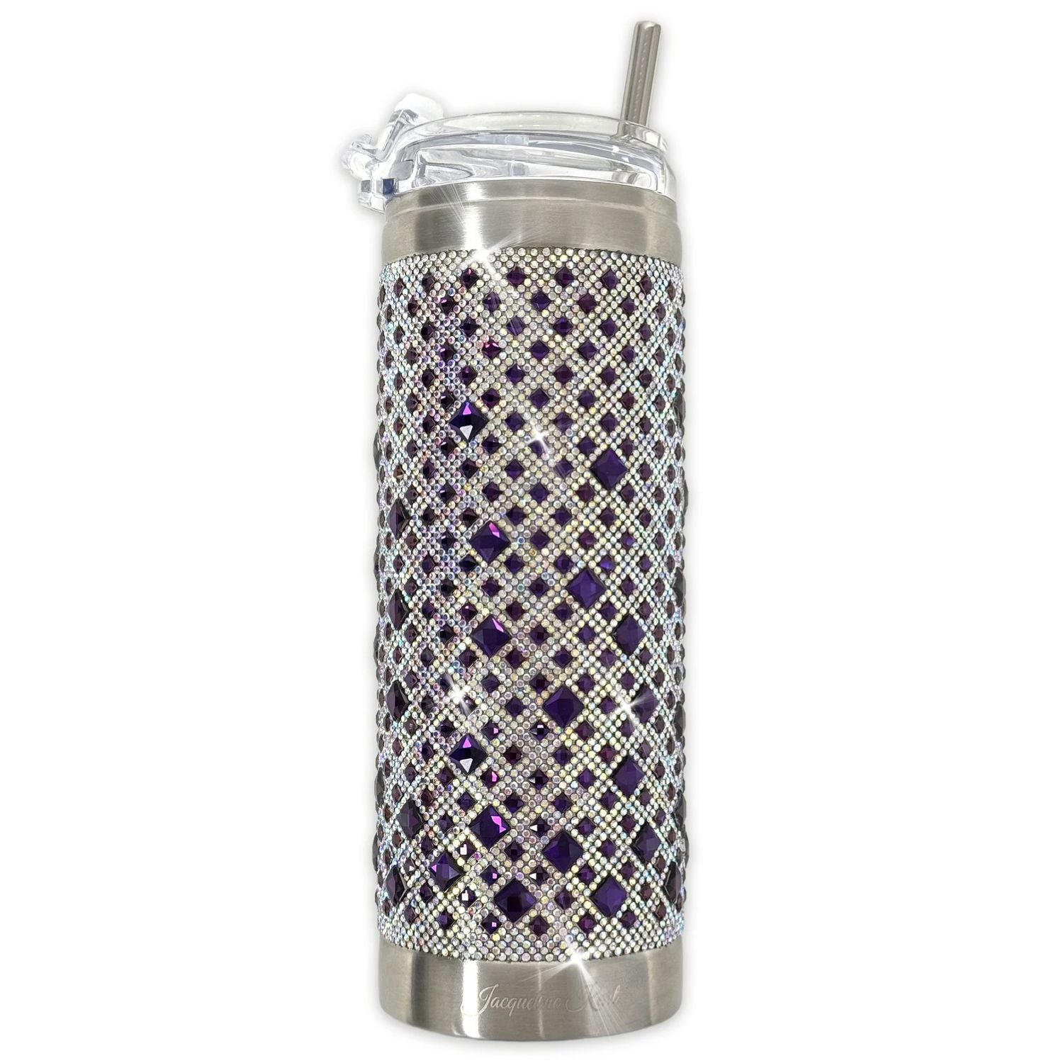 Jacqueline Kent 20 oz Crystal Tumbler with Clear Lid, Straw and Gift Bag, Purple