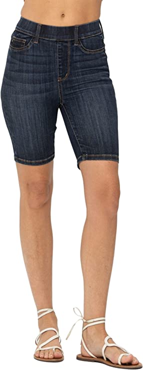 Judy Blue Womens High Waist Pull On Biker Denim Shorts