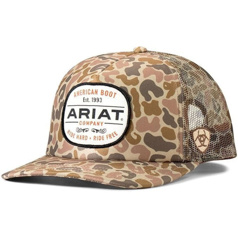 Ariat Mens Ariat Logo Patch Duck Camo Adjustable Snapback Cap Hat