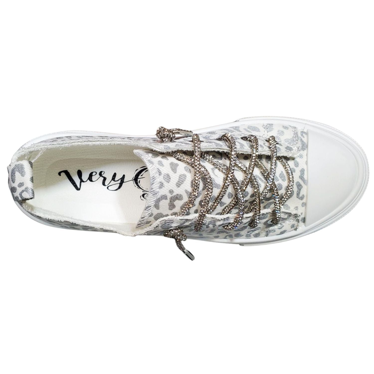 Very G Womens Aman Prints Lace Up Canvas Sneaker, White Silver
