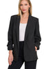 Zenana Womens Ruched Sleeve Open Blazer Top