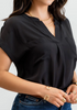 Womens Blouse, V Neck with Buttons Down the Back, Black
