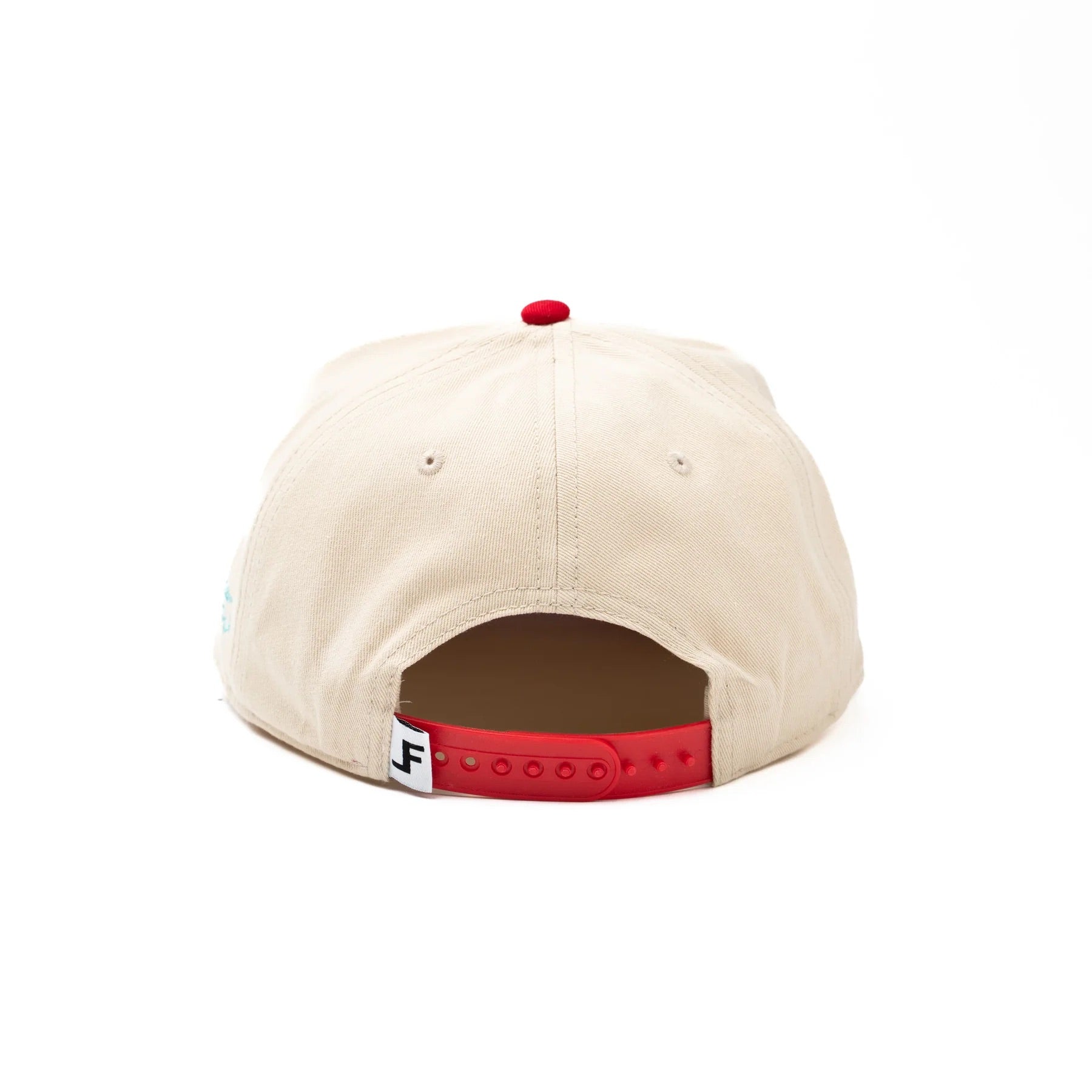 Lane Frost Flank Structured Embroidered Logo Snapback Hat- Cream/Red/Light Blue
