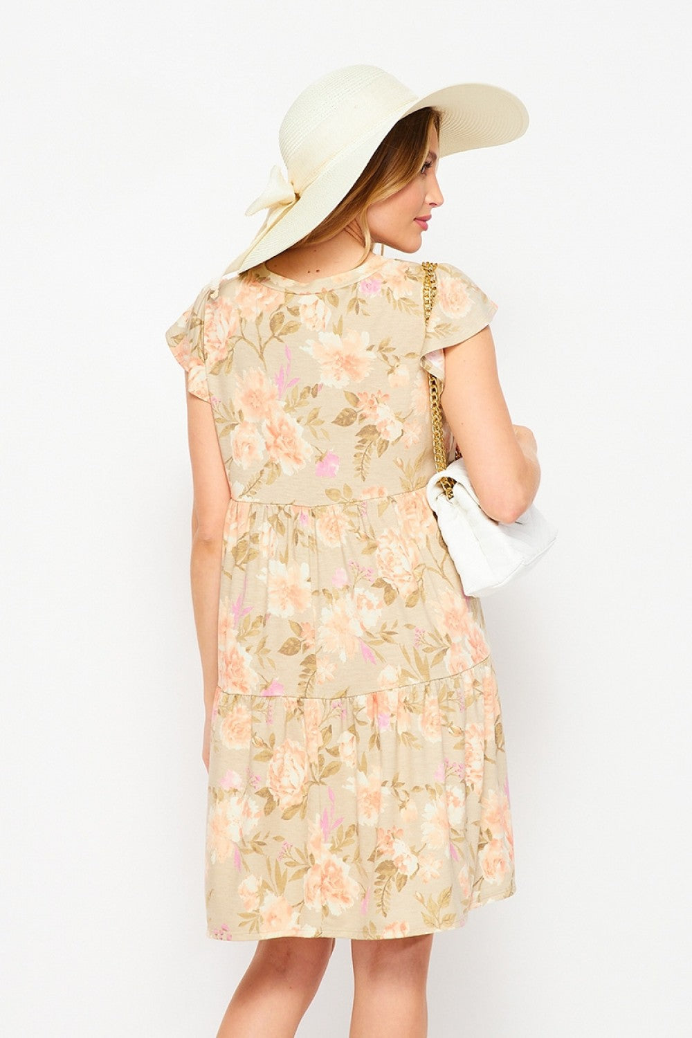 HoneyMe Womens Ruffle Sleeve Floral Print Dress