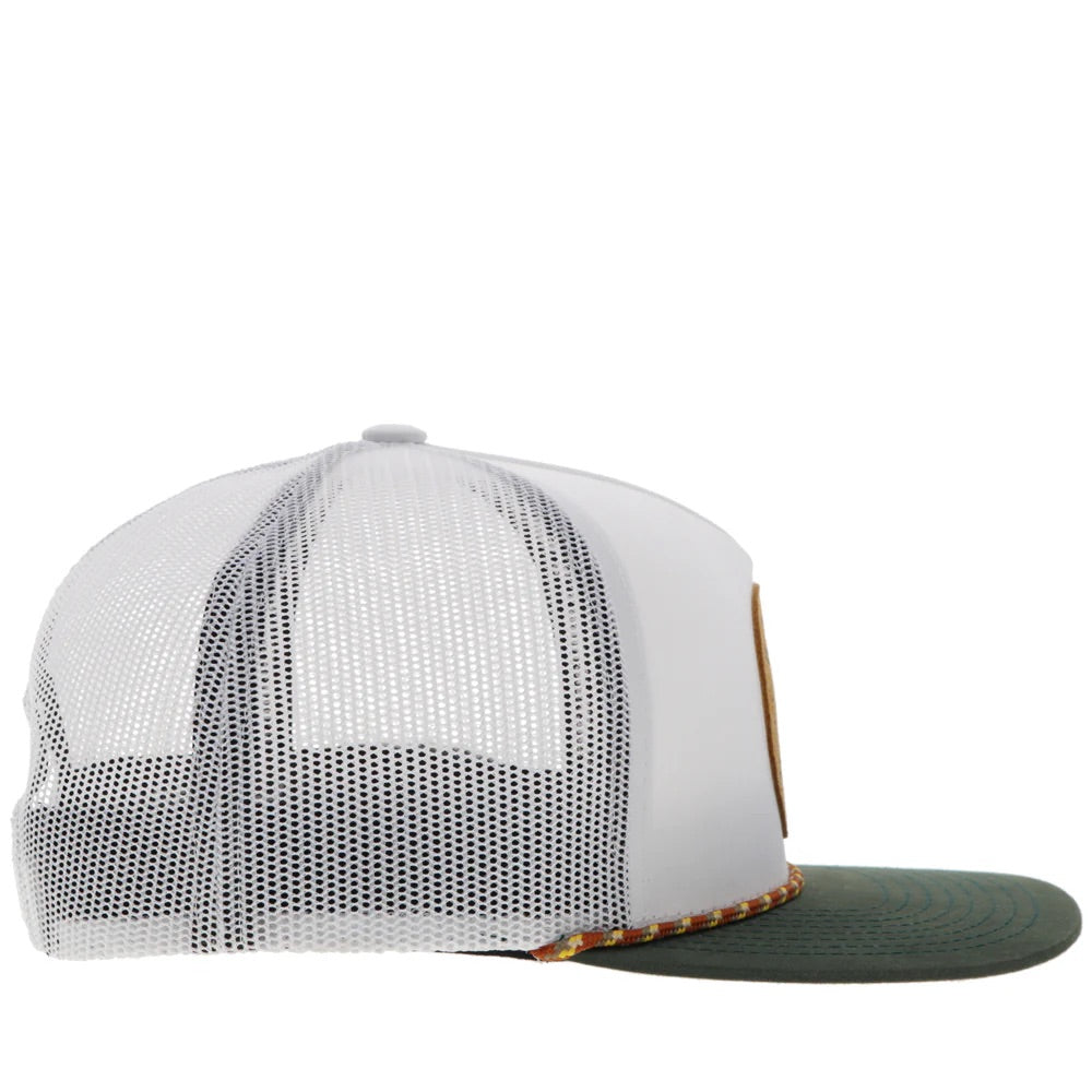 Hooey Mens "Spur" White with Leather Circle Patch and Rope Detail Trucker Hat