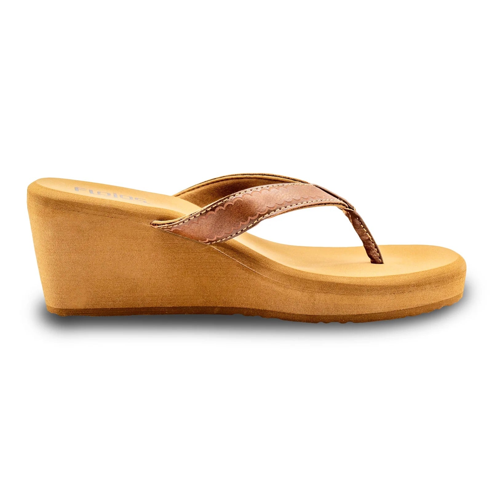 Flojos Womens Olivia Vintage Wedge Heel Thong Sandal- Tan