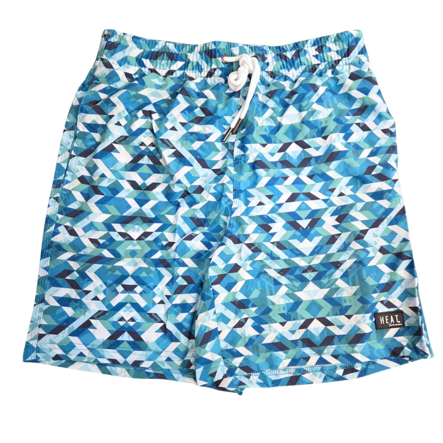 Heat Swimwear Mens Tie Front Board Short Swim Trunks, Blue Geo