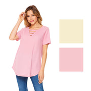 HoneyMe Womens Short Sleeve Cutout Tunic Top