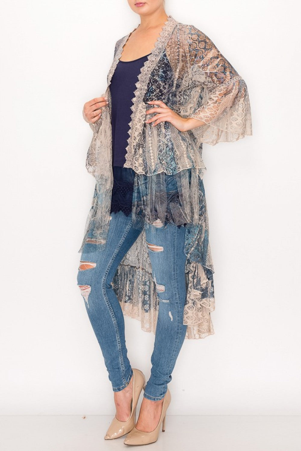 Origami Womens All Lace High Low Duster Cardigan