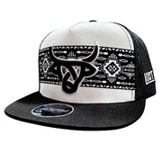 Lost Calf Mens Shima Flat Bill Adjustable Snapback Cap Hat, White/Black