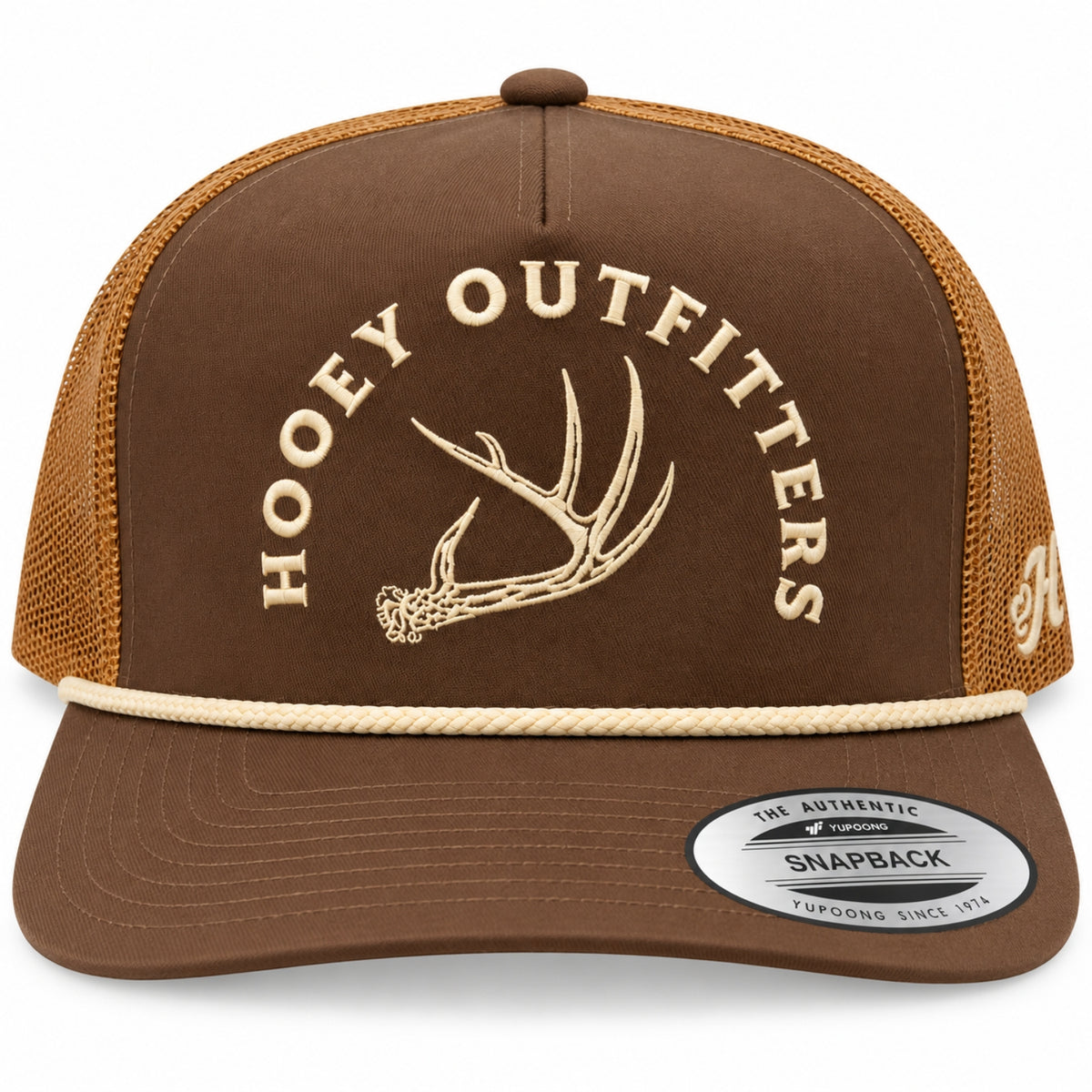 Hooey Men's Outfitters Antler Rope Trucker Snapback Hat, Brown/Tan