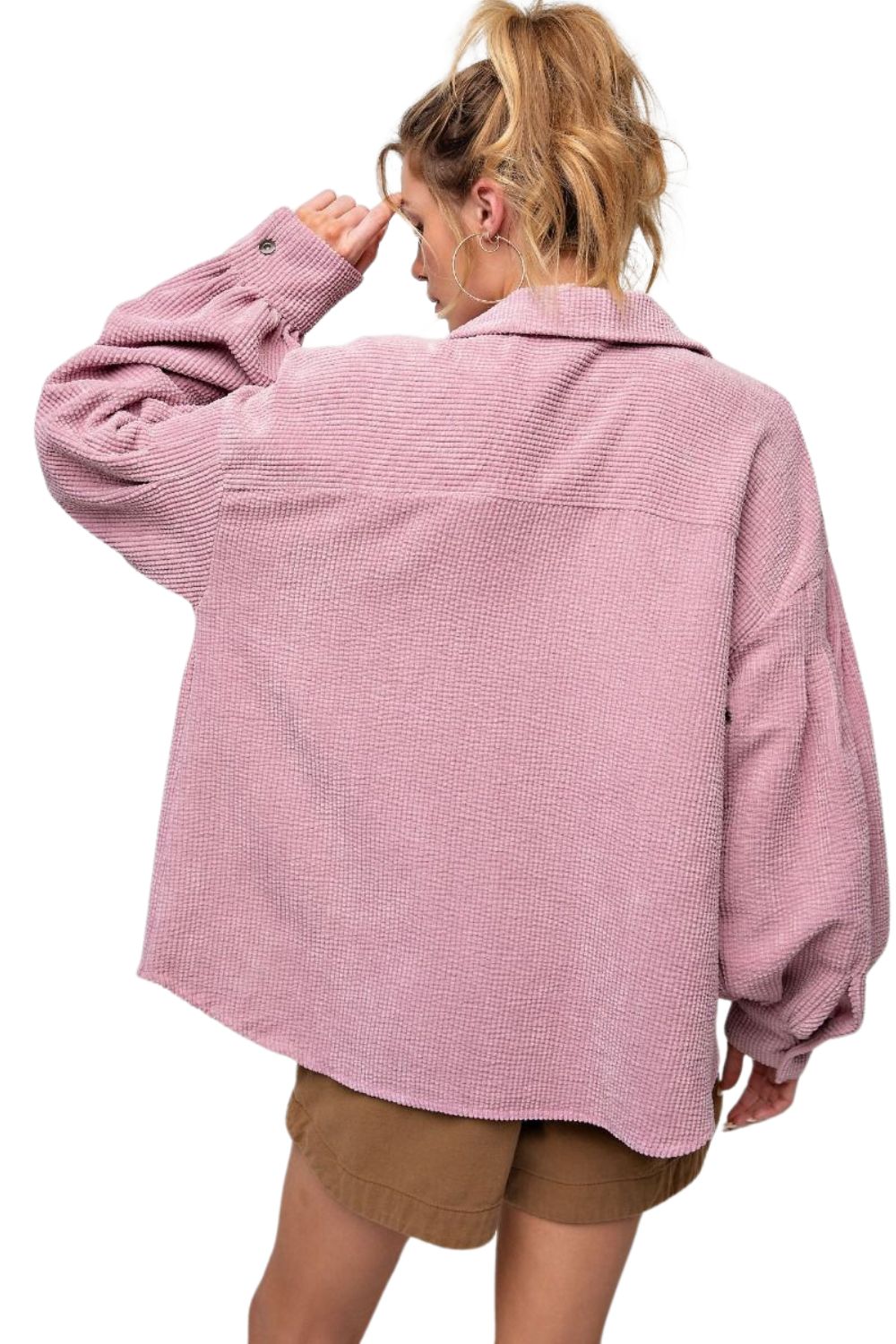 Easel Womens Button Down Corduroy Shirt Jacket