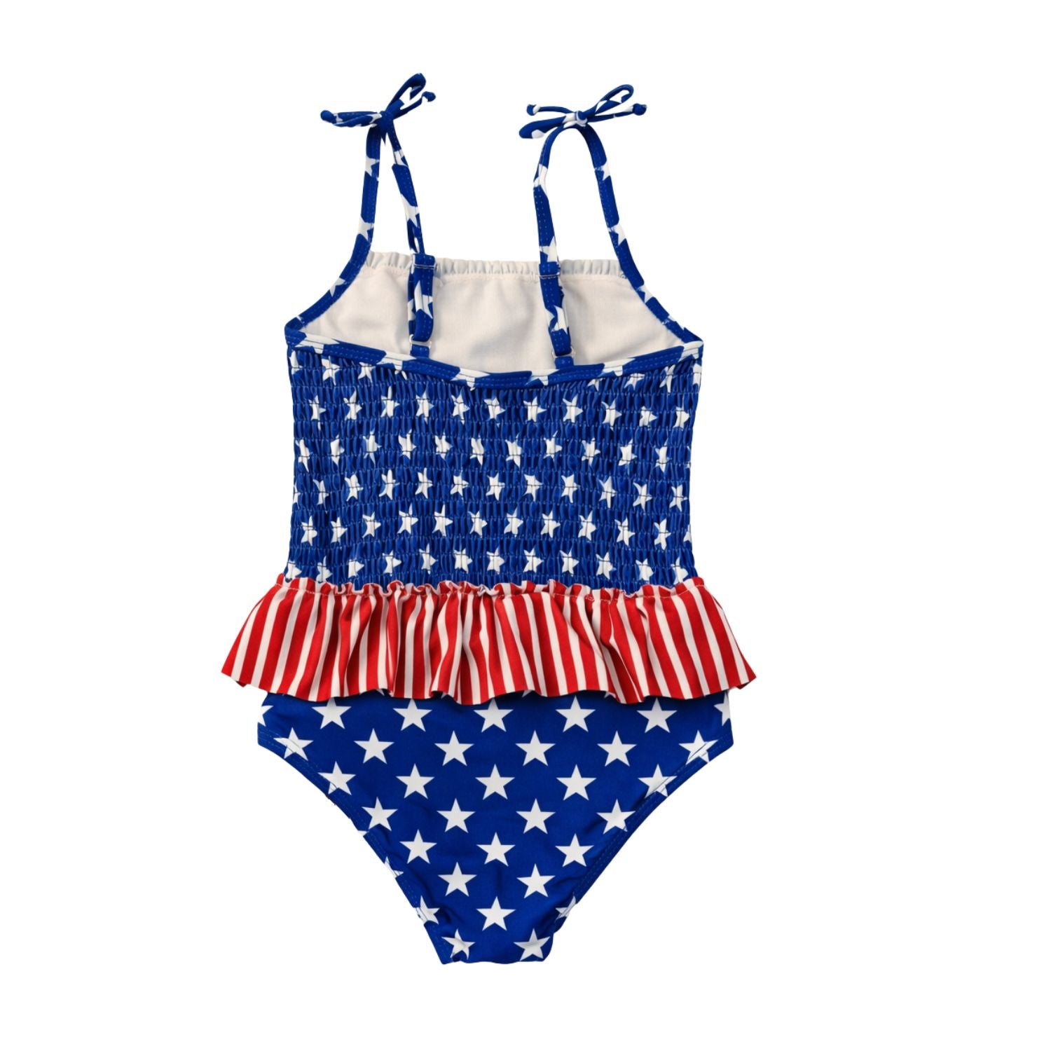Heat Swimwear Toddler Girls American Flag Smocked One Piece Ruffle Swimsuit