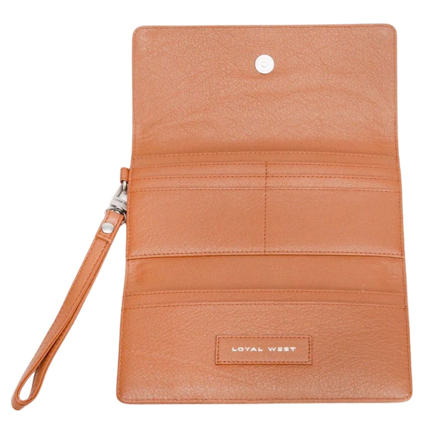 Loyal West Womens Drover Hand-tooled Floral Leather and Calfskin Wallet- Brown