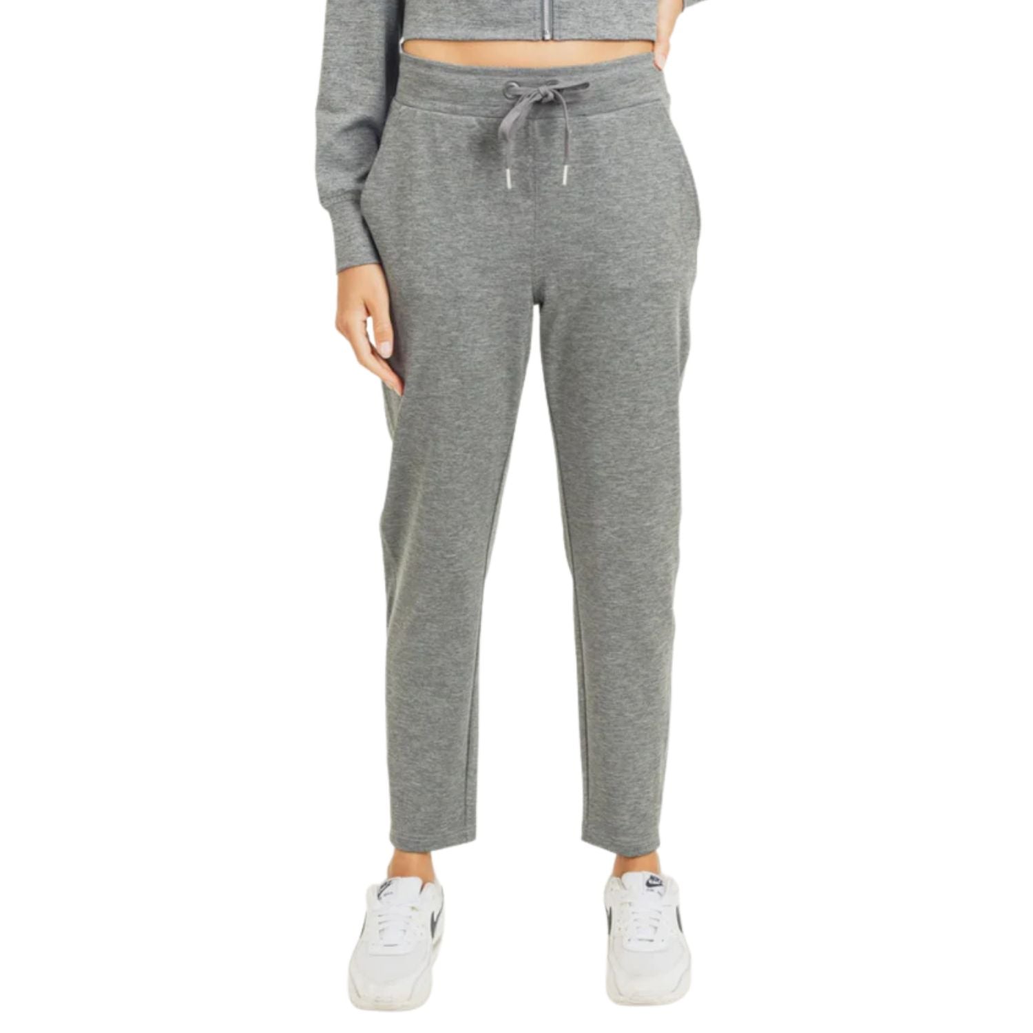 Mono B Womens Drew Side Panel Drawstring Waist Jogger Pant, Two Tone Grey