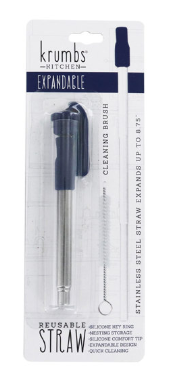 Krumbs Kitchen Expandable Reusable Steel Straw with Silicone Tip & Cleaning Brush