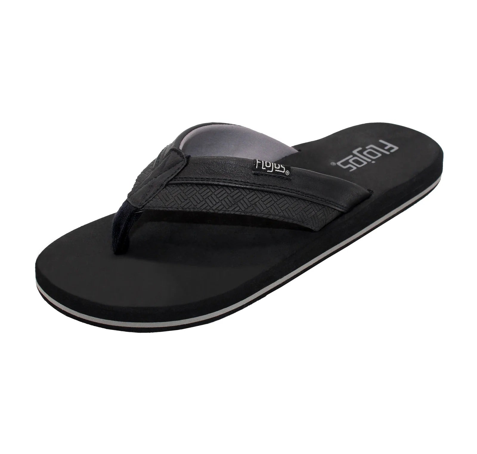 Flojos Mens Ryan Arch Support Slip On Flip Flop Sandals- Black
