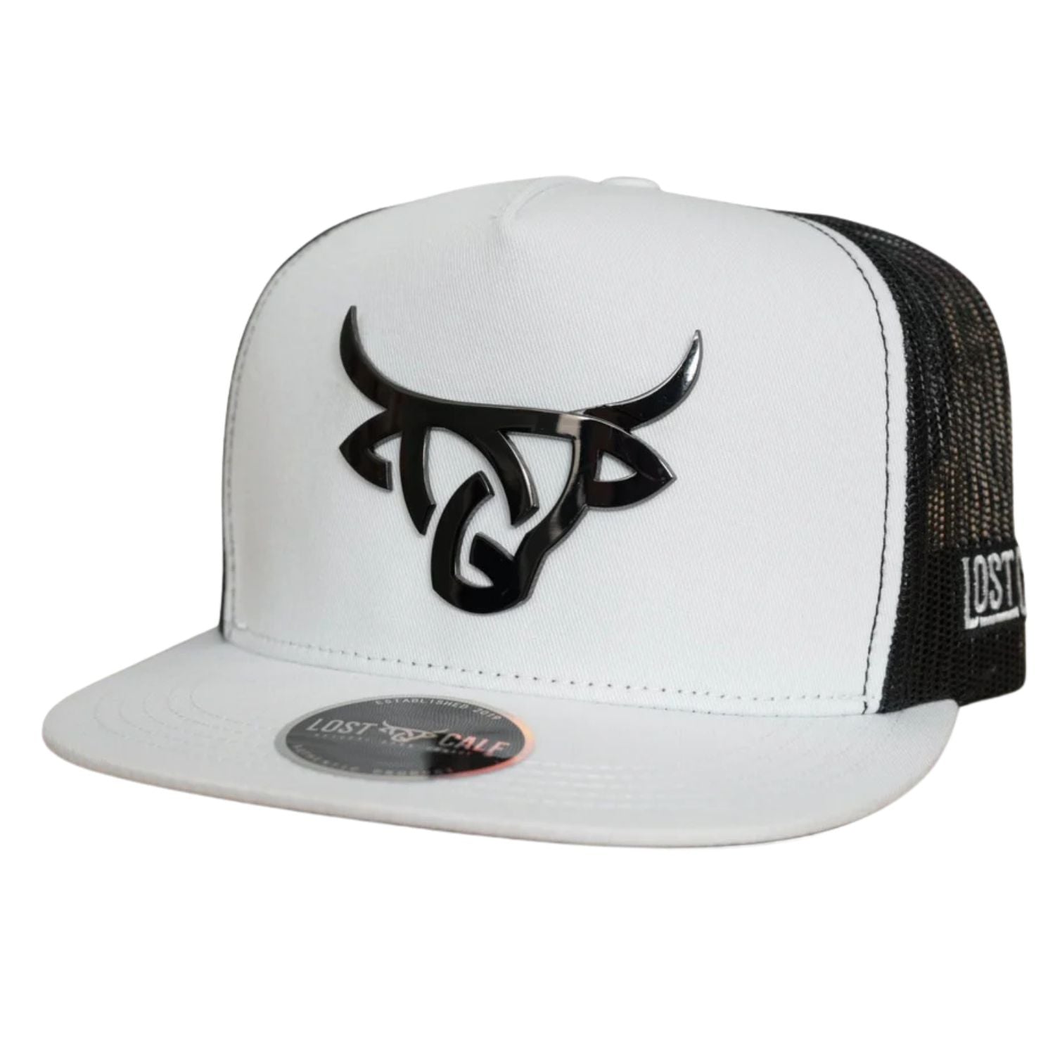 Lost Calf Mens Iron White Black Flat Bill Adjustable Snapback Cap Hat