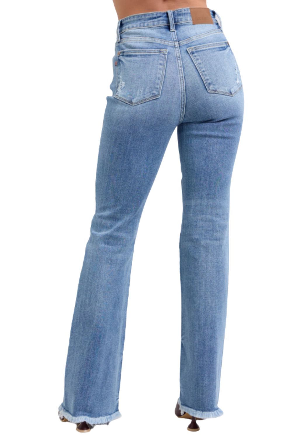 Judy Blue Womens High Waist Frayed Hem Bootcut Jeans