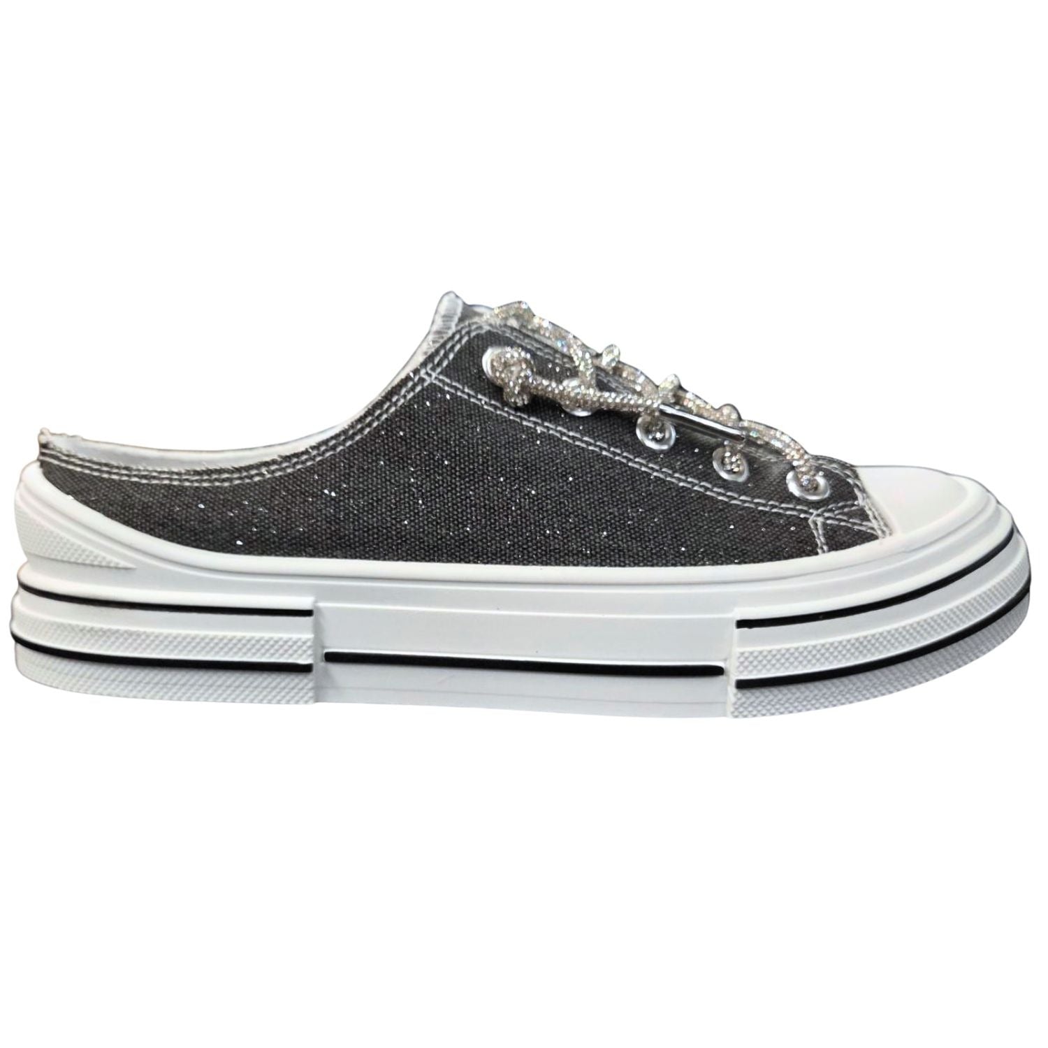 Very G Womens Aman Slip On Platform Sparkle Canvas Sneaker, Black