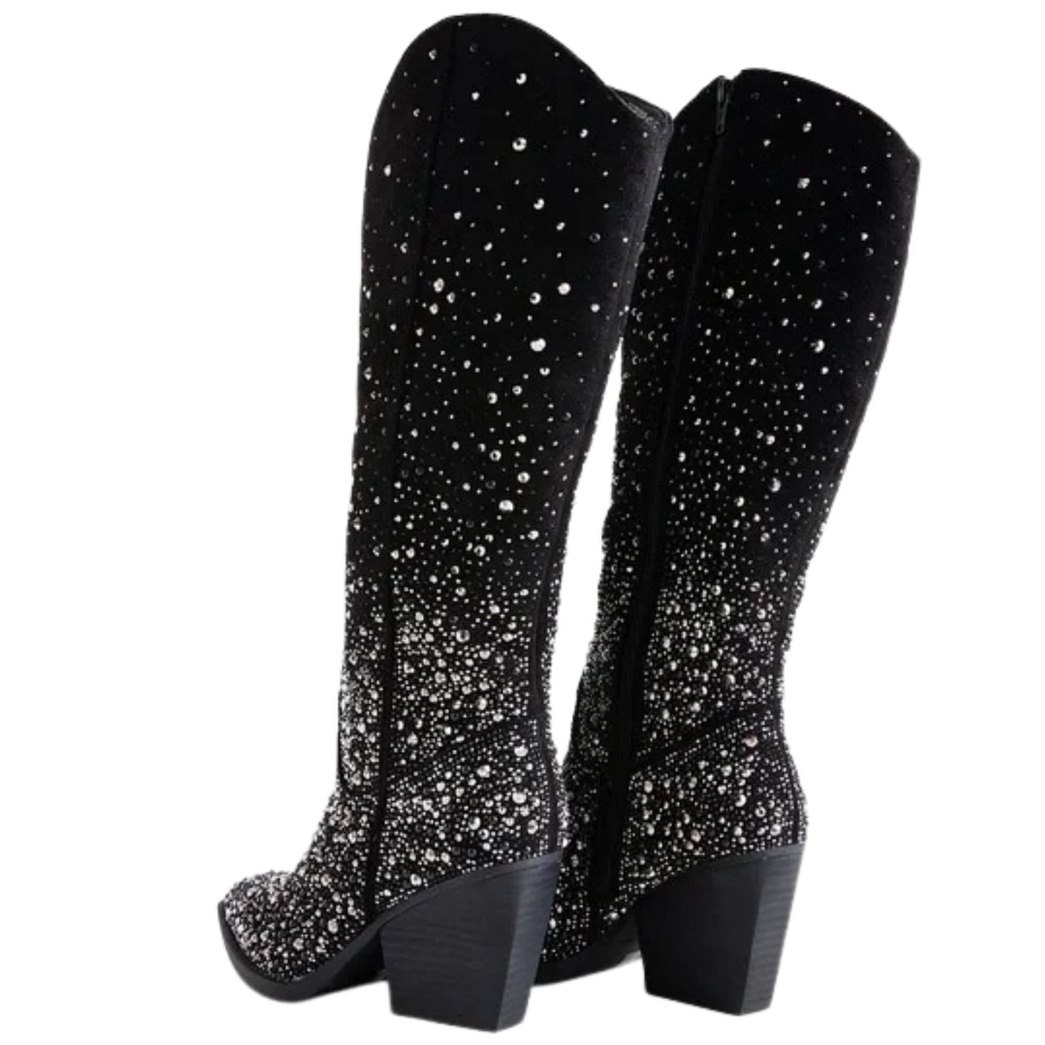 Very G Womens Blaze Rhinestone Knee High Tall Suede Block Heel Western Boots