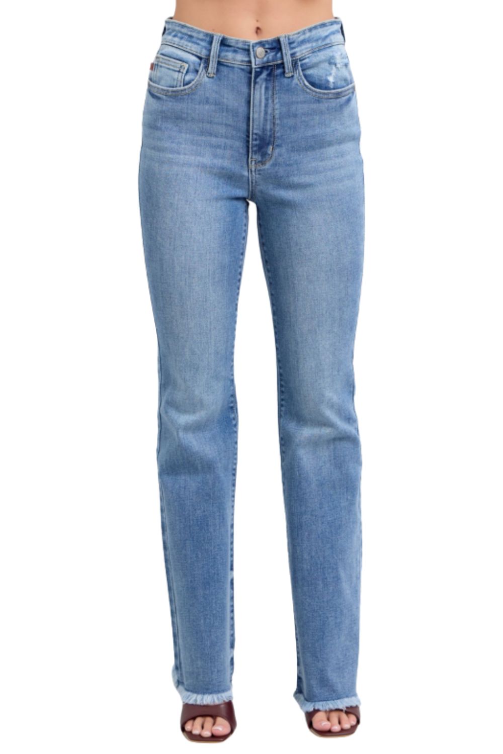 Judy Blue Womens High Waist Frayed Hem Bootcut Jeans