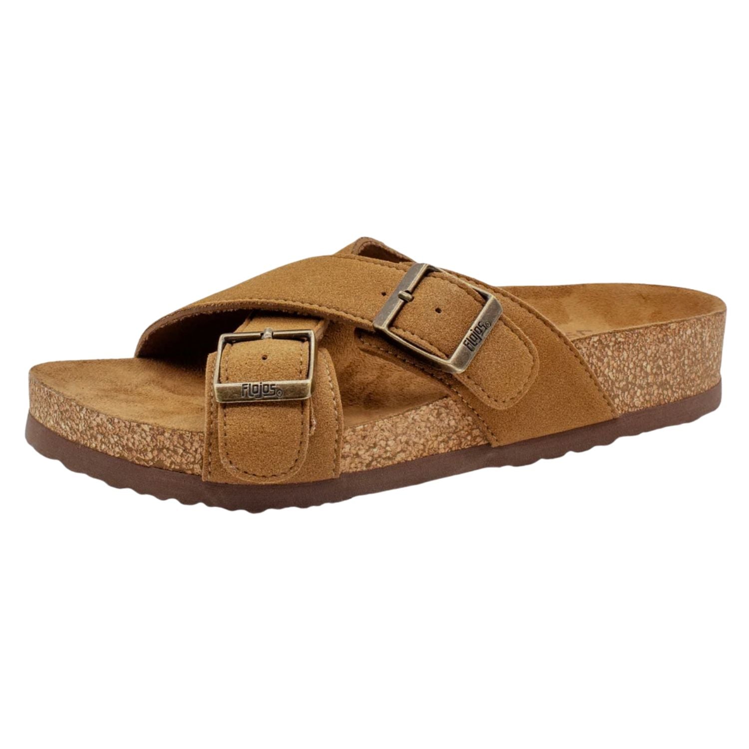 Flojos Womens Wilder Slip On Criss-Cross Straps Memory Foam Sandal, Tan