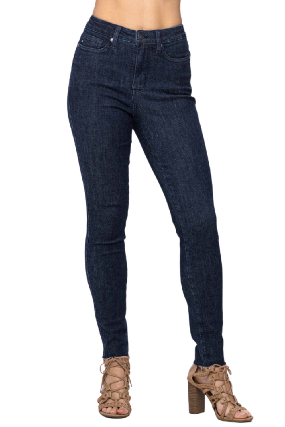 Judy Blue Womens High Waist Control Top Raw Hem Skinny Jeans