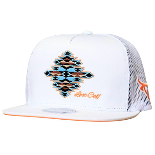 Lost Calf Mens Gem White Flat Bill Adjustable Snapback Cap Hat