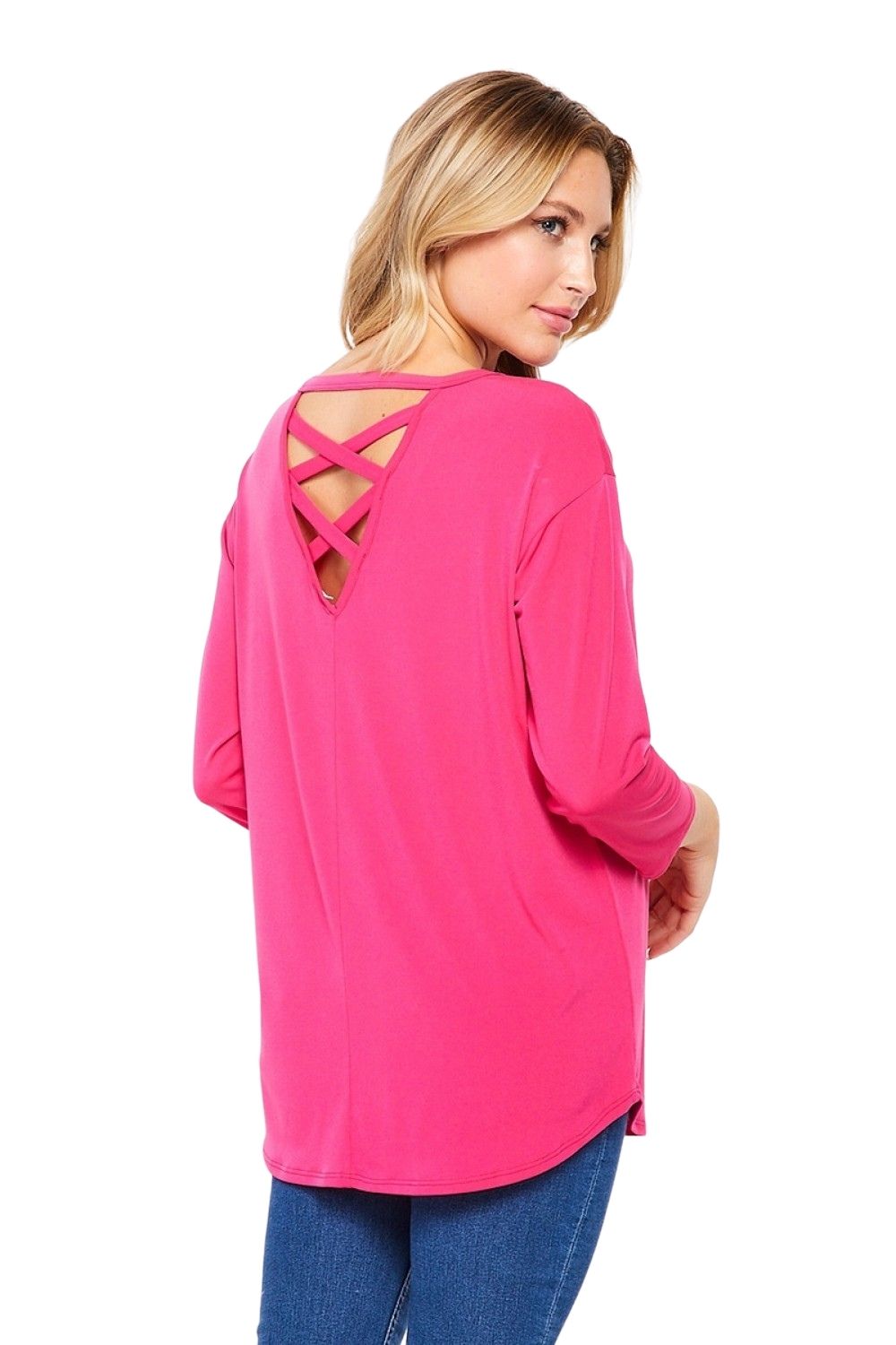 HoneyMe Womens Round Neck 3/4 Quarter Sleeve Tunic Top