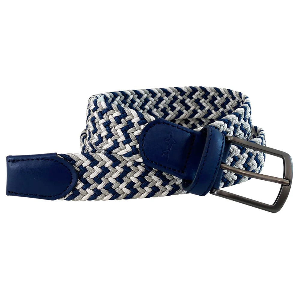 Greg Norman Mens Multicolor Braided Golf Performance Belt- Navy/Light Grey/White