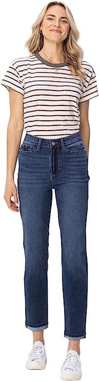 Judy Blue Womens High Waist Cool Denim Cuffed Boyfriend Jeans