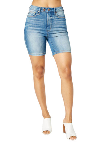 Judy Blue Womens Cuffed Bermuda Black Denim Shorts