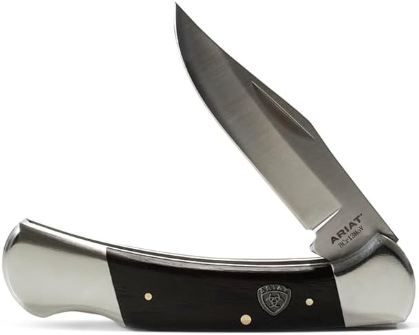 Ariat 3.5" Plain Edge Blade Steel Wood Handle Lockback Folding Knife