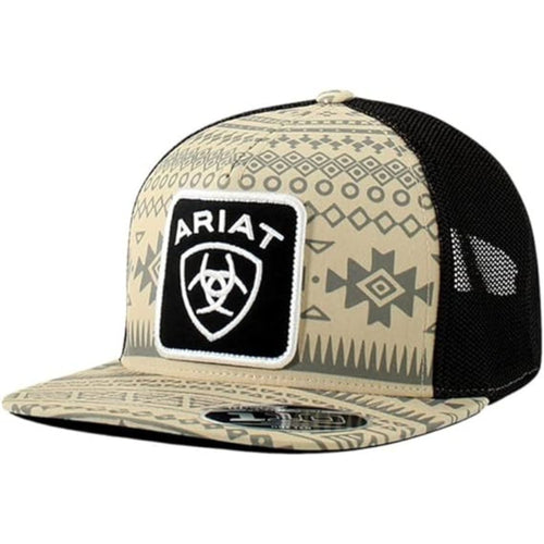 Ariat Mens Flexfit 110 Aztec Adjustable Snapback Cap Hat (Tan/Black)