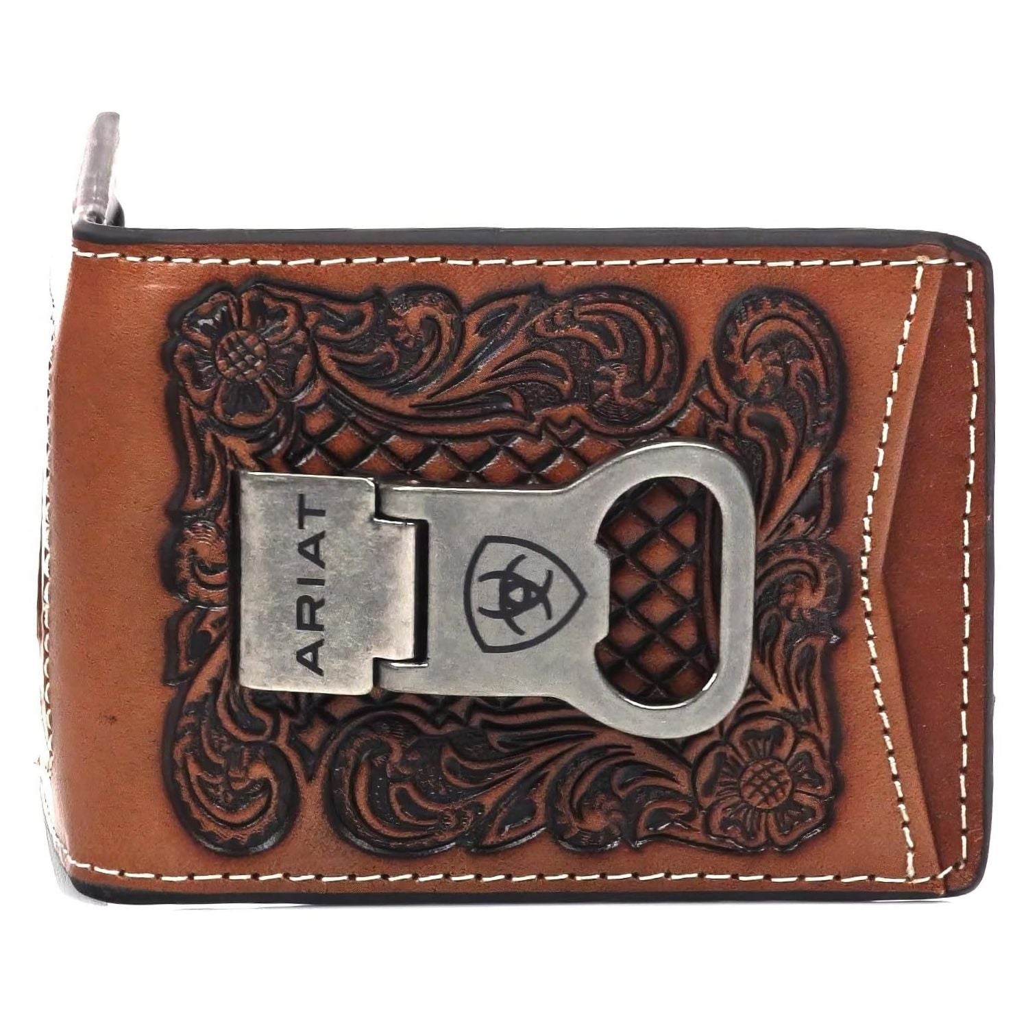 Ariat Floral Embossed Bottle Opener Money Clip Bifold Wallet